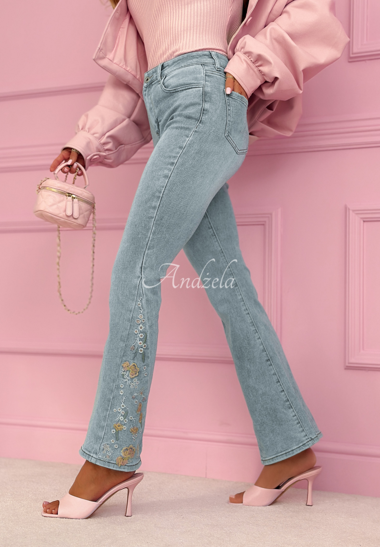 Nerelle light blue embroidered bell-bottom jeans
