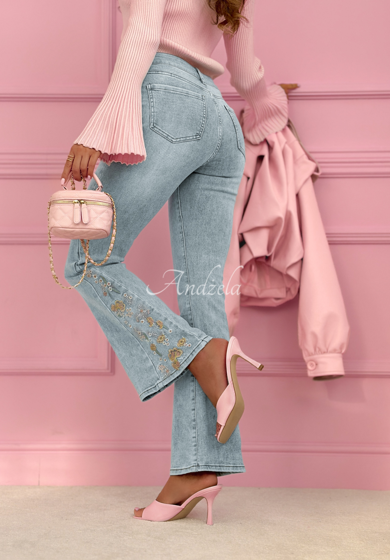 Nerelle light blue embroidered bell-bottom jeans