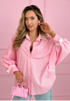 Dolores pink checked shirt with puff sleeves and lace