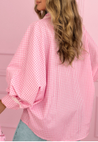 Koszula w kratę z bufkami i koronką Dolores różowa
