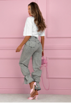 Spodnie jeansowe mom fit z wiązaniem Annora jasnoniebieskie