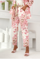 Garnitur damski w kwiaty Jasmine biało-różowy