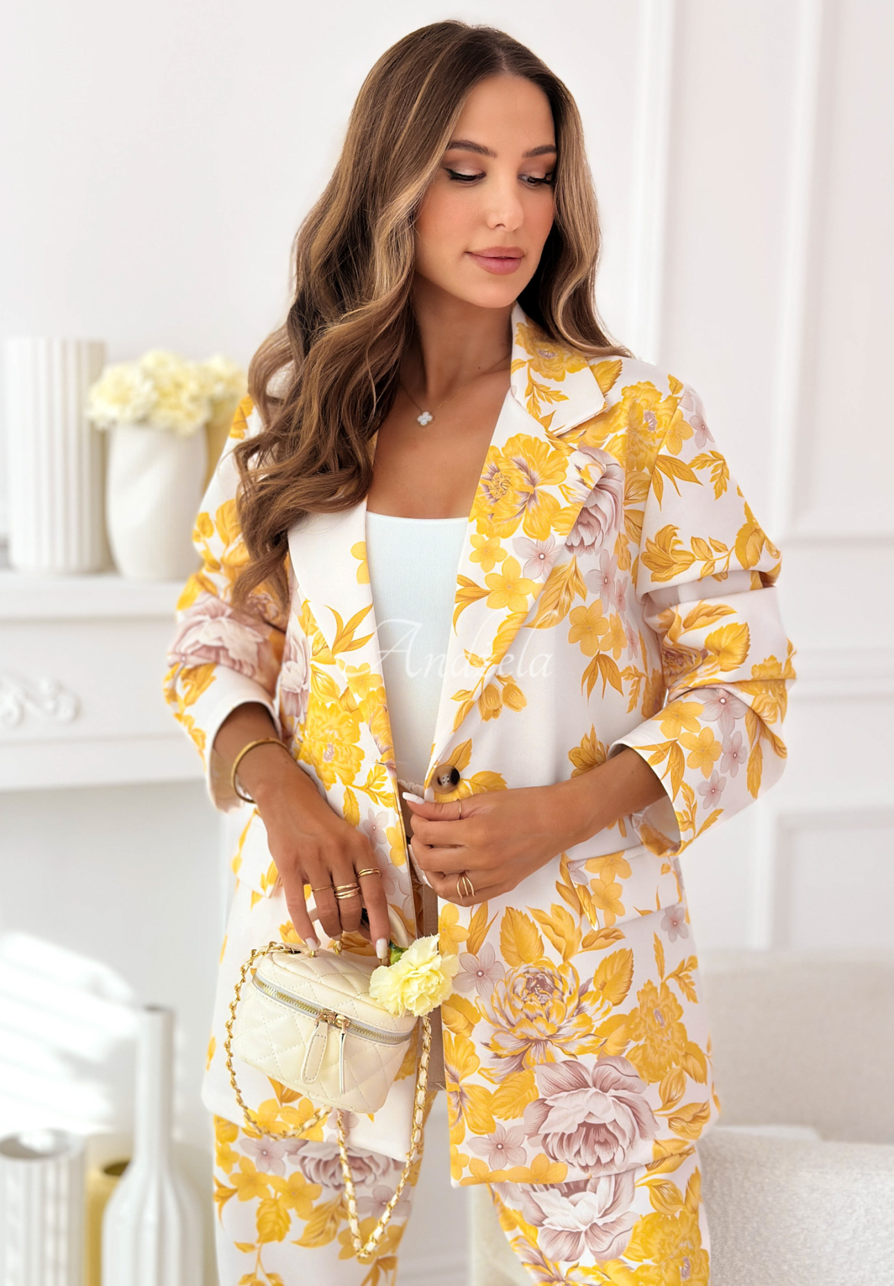 Jasmine beige and yellow floral viscose women's suit