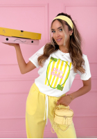 T-shirt z nadrukiem Ciao Bella biało-różowy