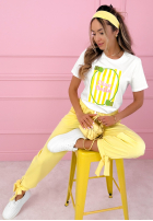 T-shirt z nadrukiem Ciao Bella biało-różowy