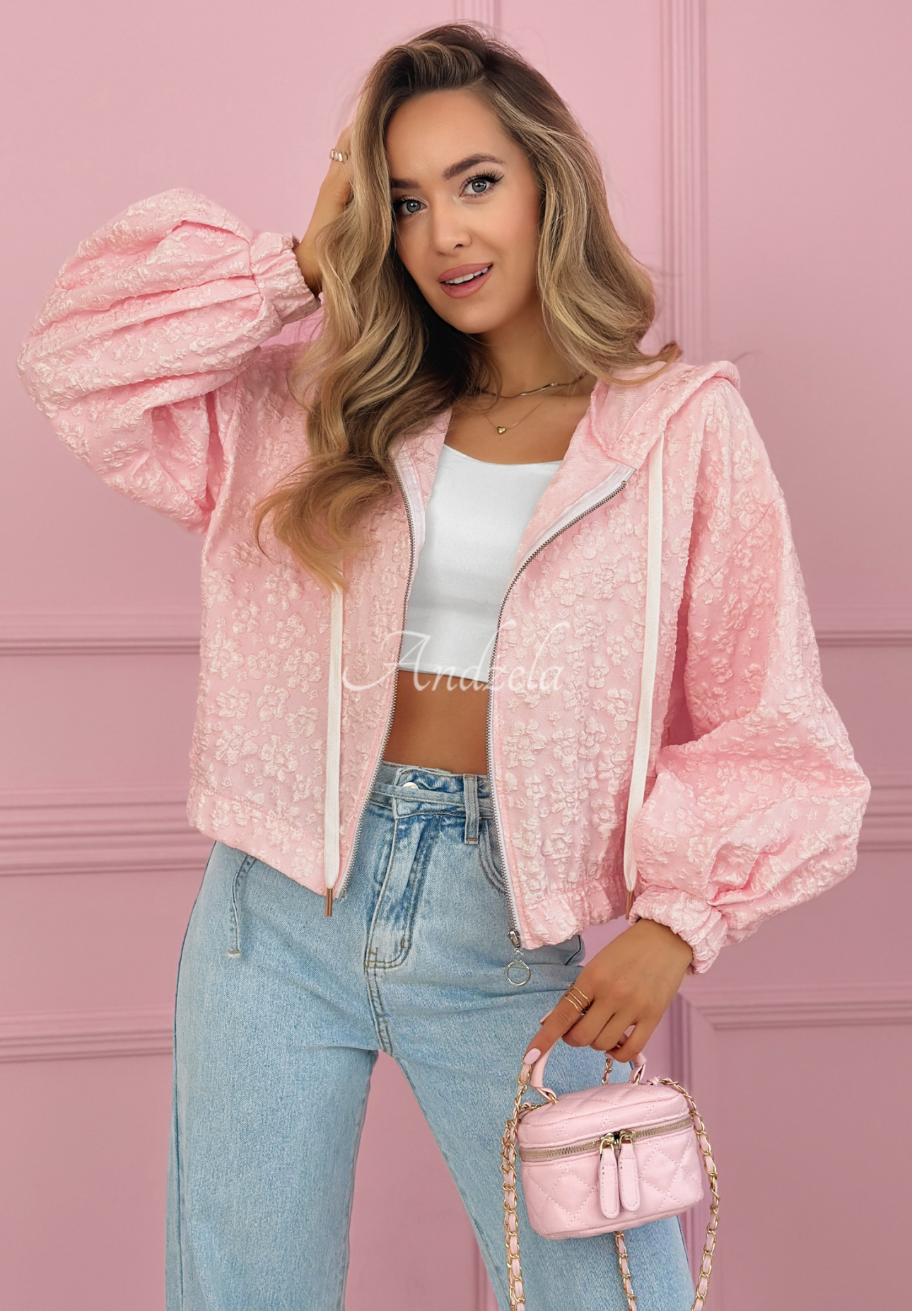 Madelyn jacquard sweatshirt in powder pink
