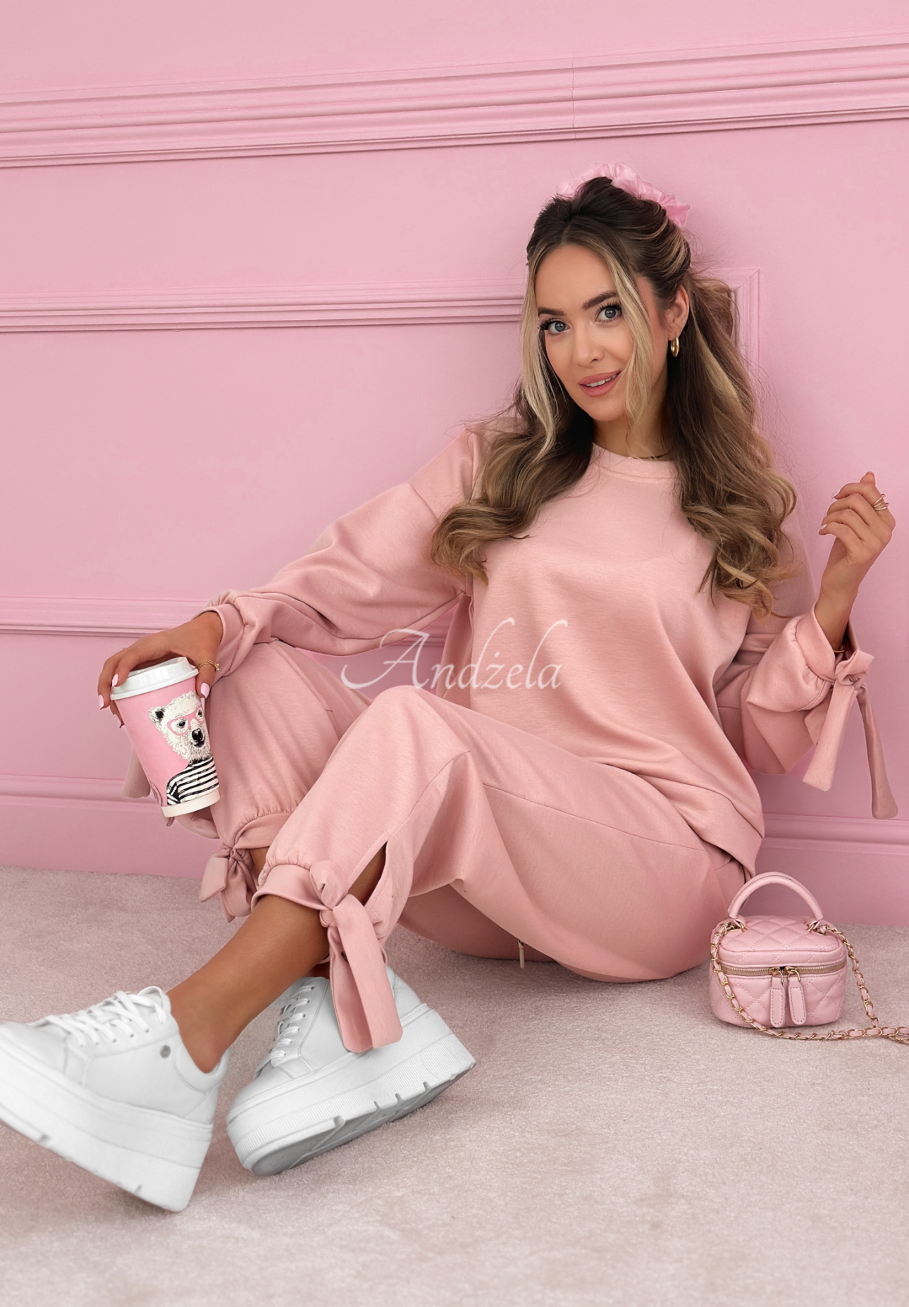 Peyton powder pink viscose tracksuit set