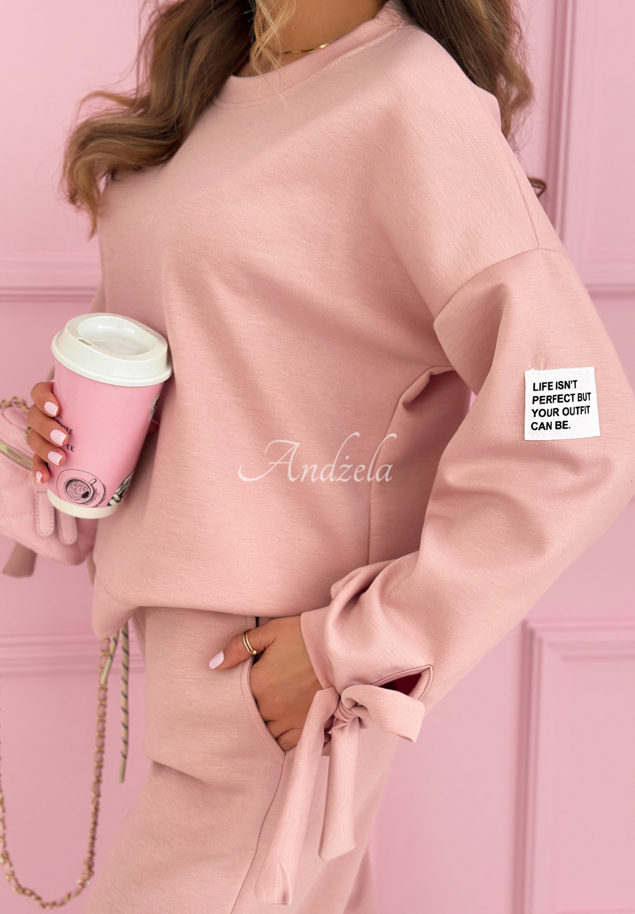 Wiskozowy komplet dresowy masełko Peyton pudrowy róż