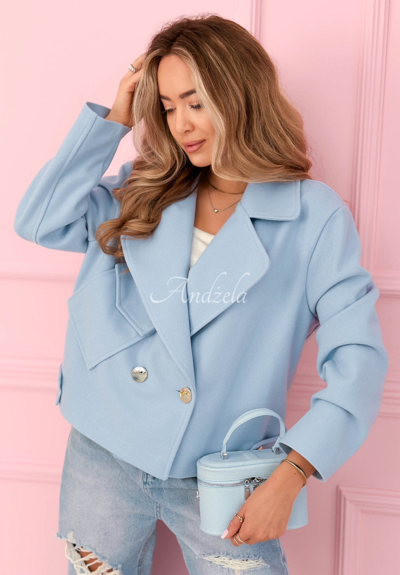 Sylvie short wool coat in sky blue