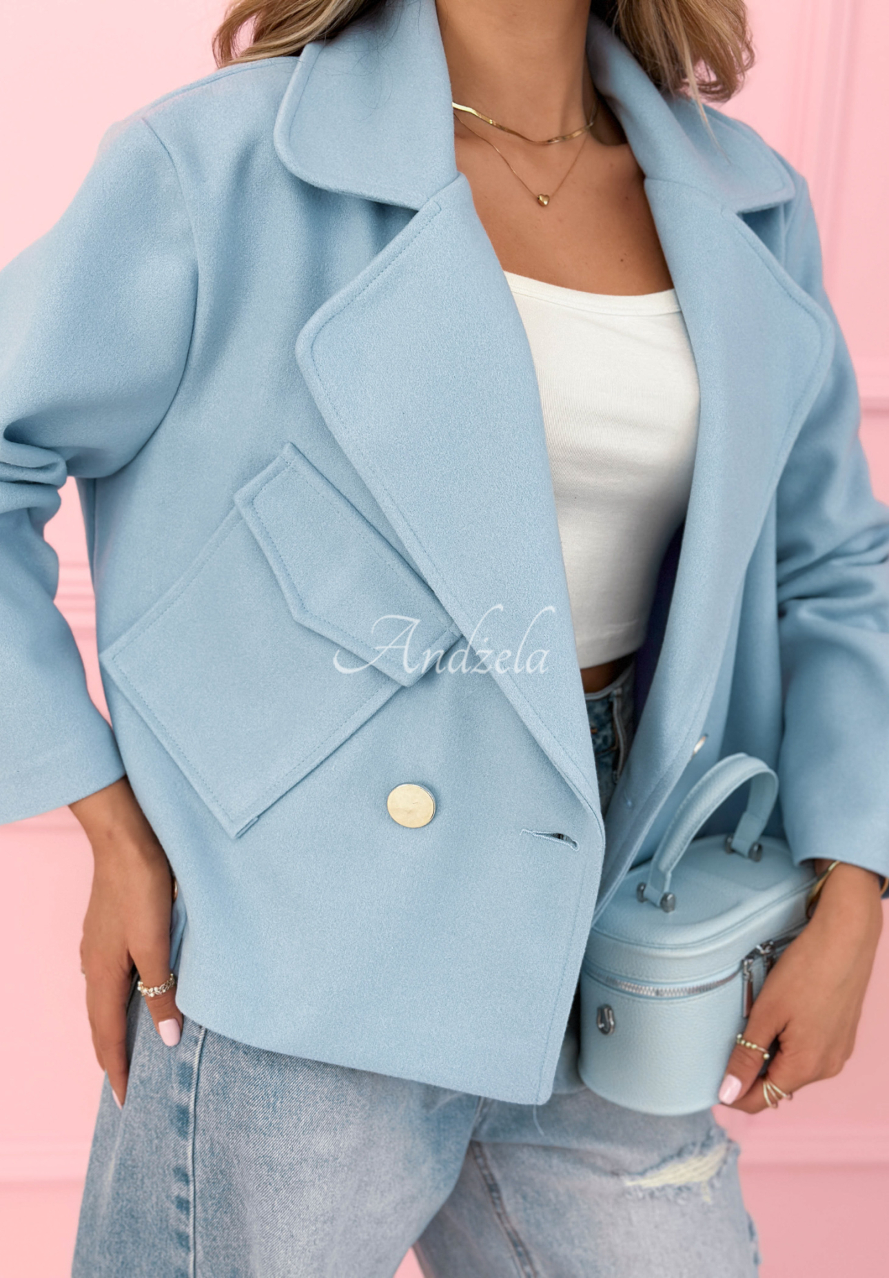 Sylvie short wool coat in sky blue