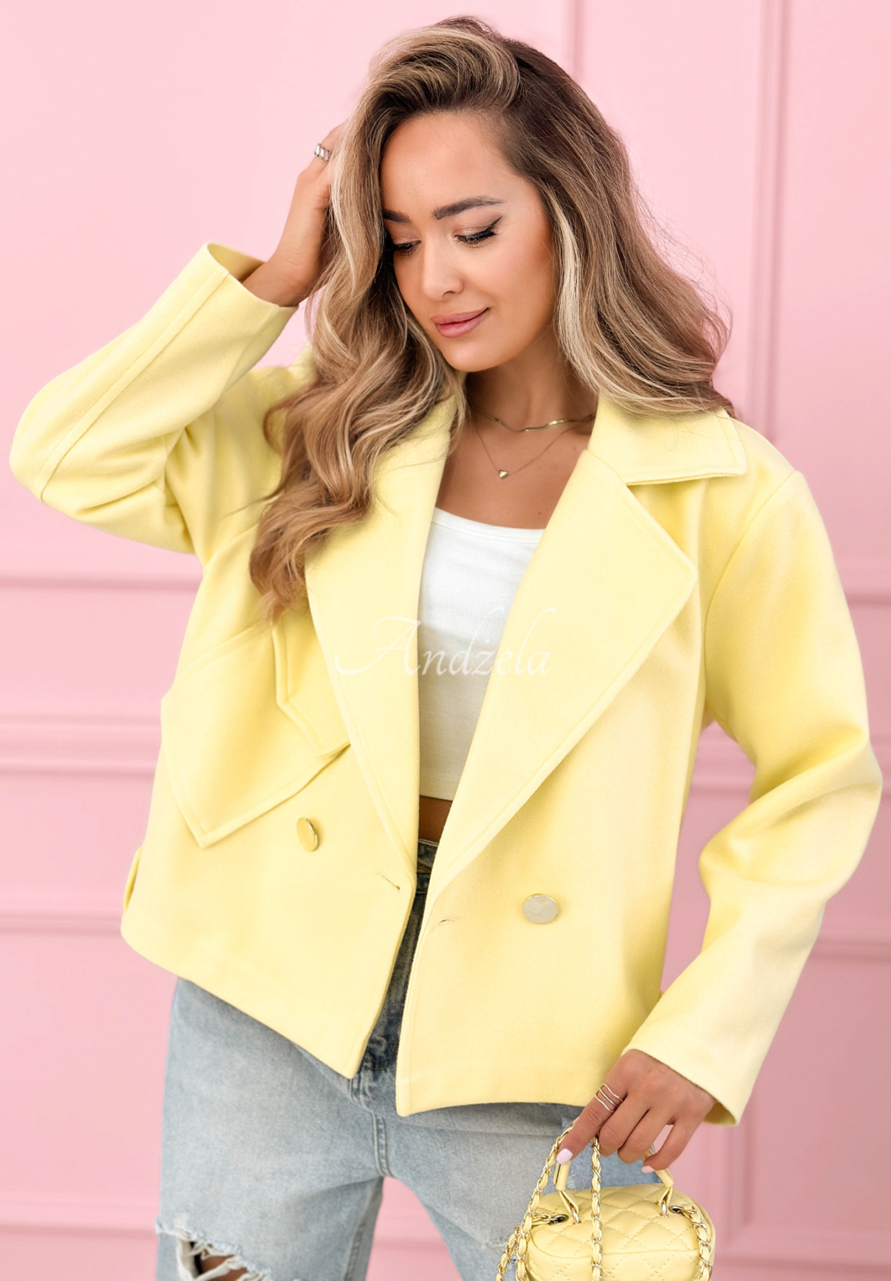 Sylvie short wool coat, yellow
