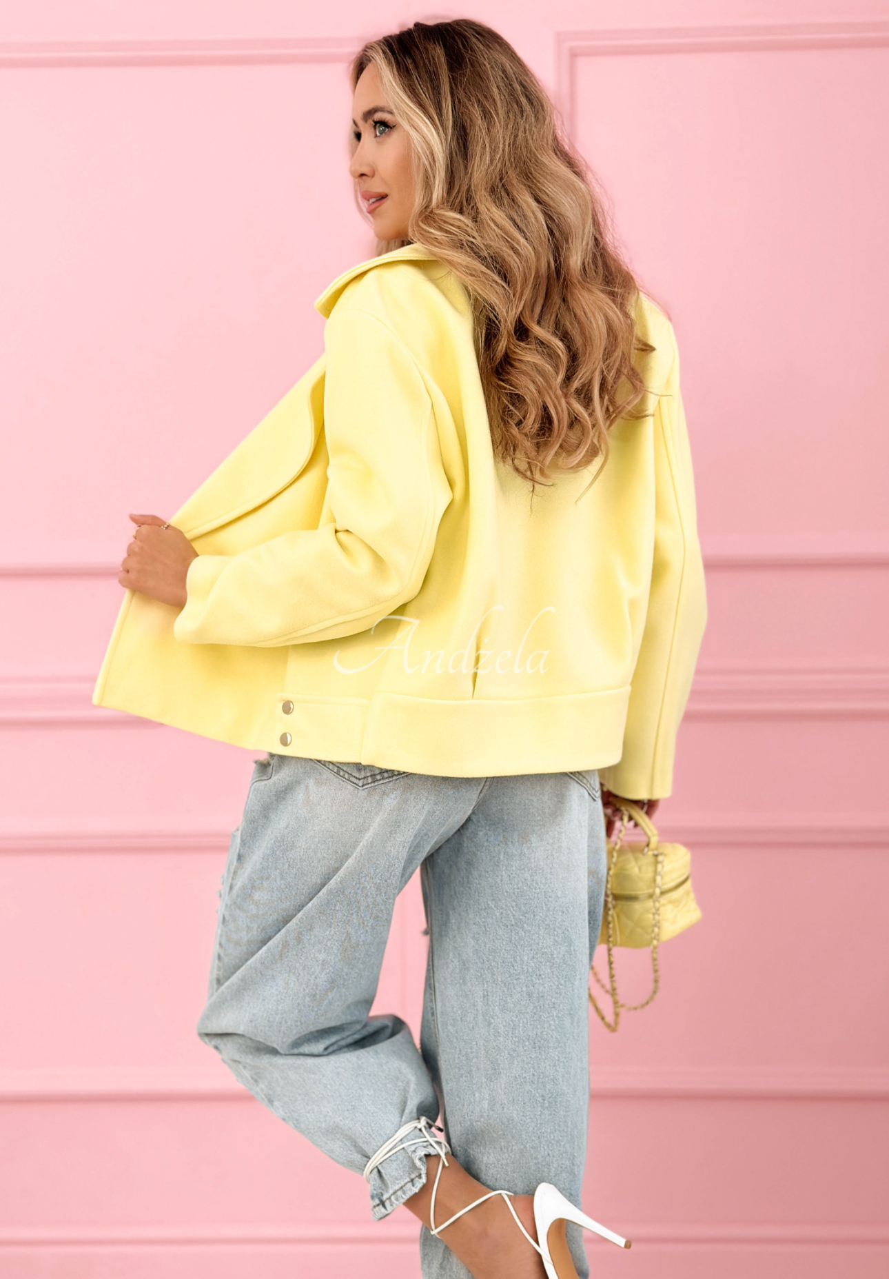 Krótki płaszcz z wełny Sylvie żółty