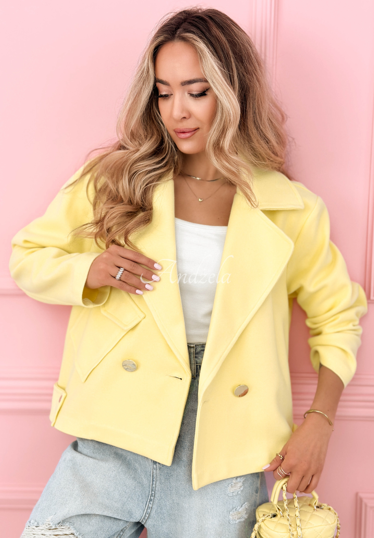 Krótki płaszcz z wełny Sylvie żółty