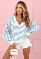 Sweter w paski z dekoltem Naomi biało-żółty