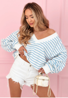 Sweter w paski z dekoltem Naomi biało-żółty