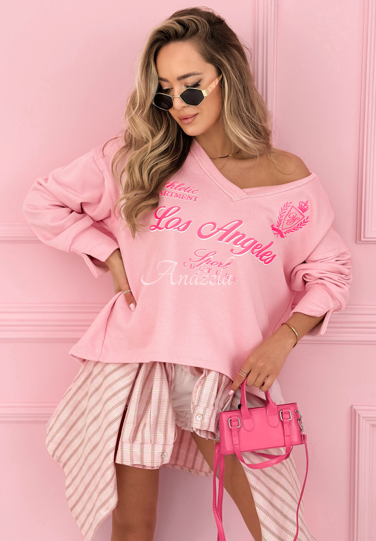 Asymmetrical LA Athletic cotton sweatshirt, pink