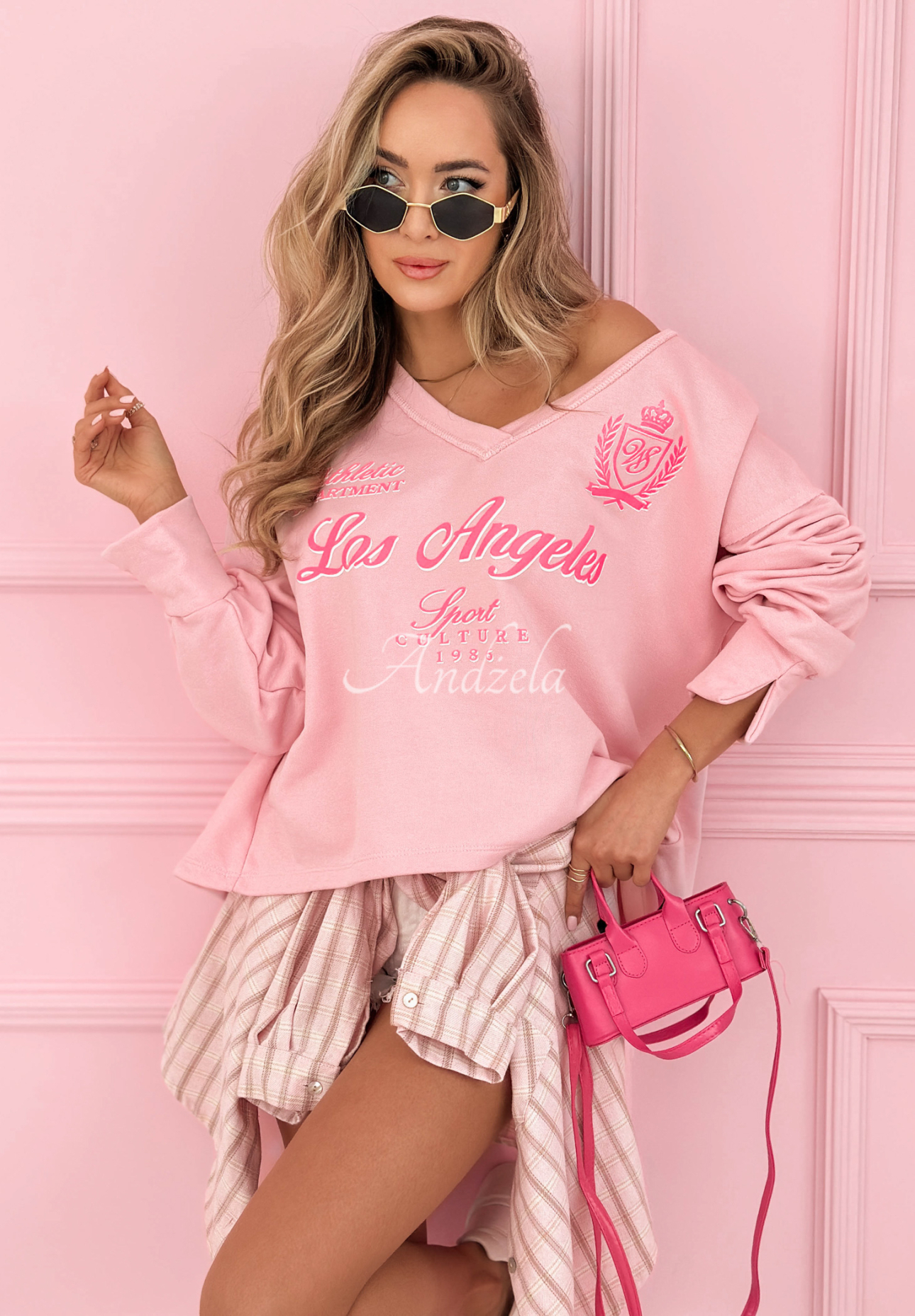 Asymmetrical LA Athletic cotton sweatshirt, pink