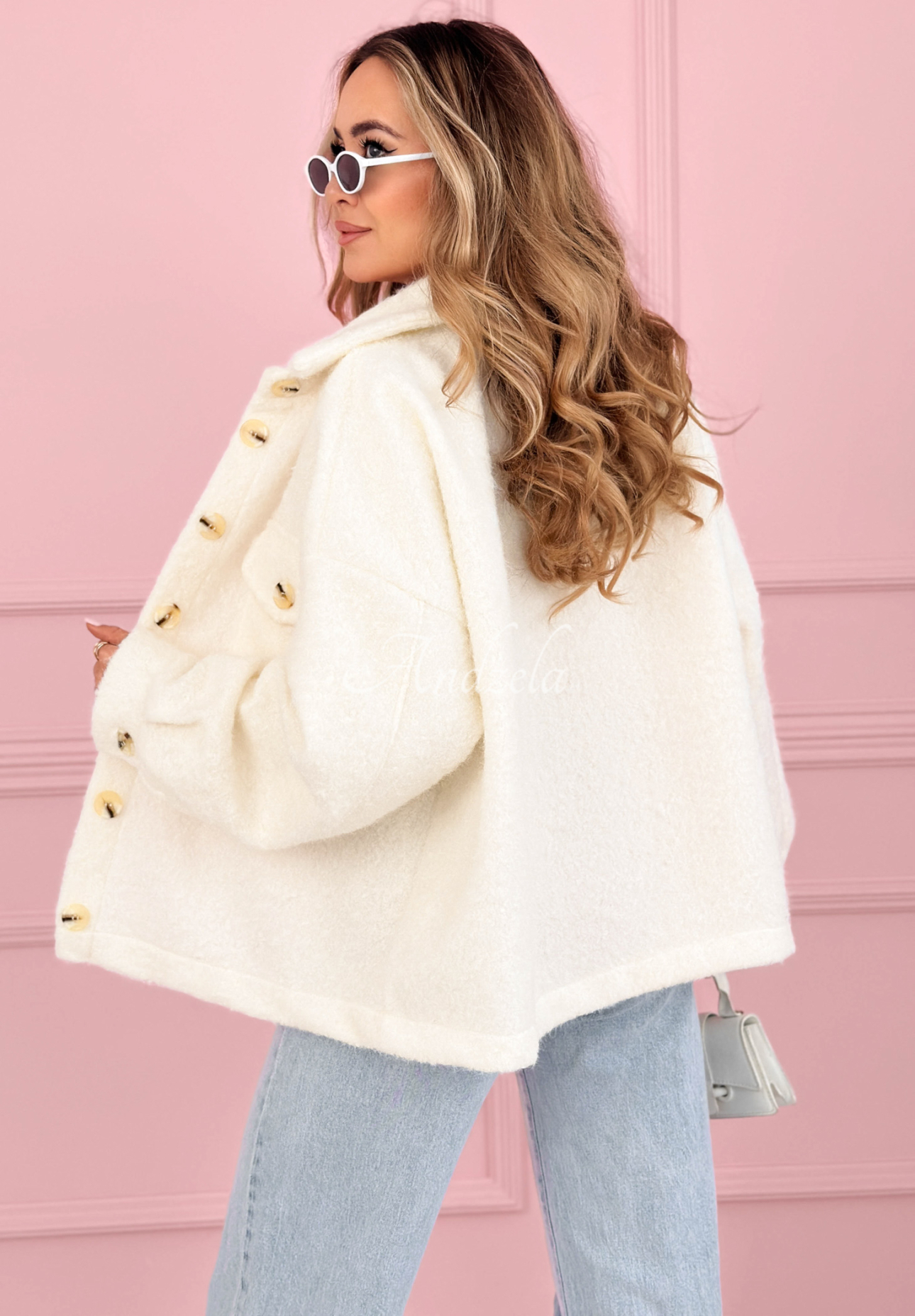 Anyana ecru short sheepskin jacket