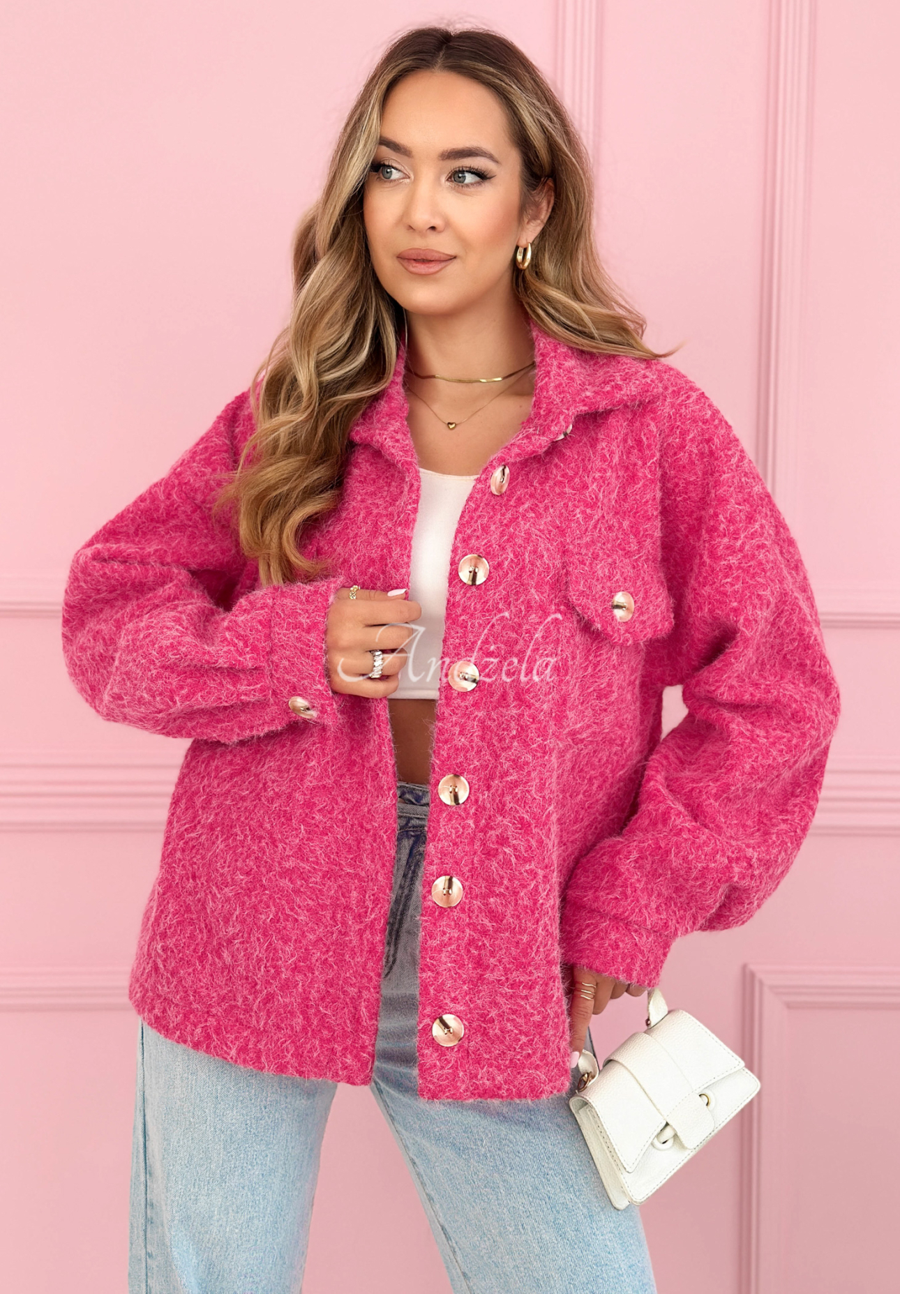 Anyana fuchsia short sheepskin jacket