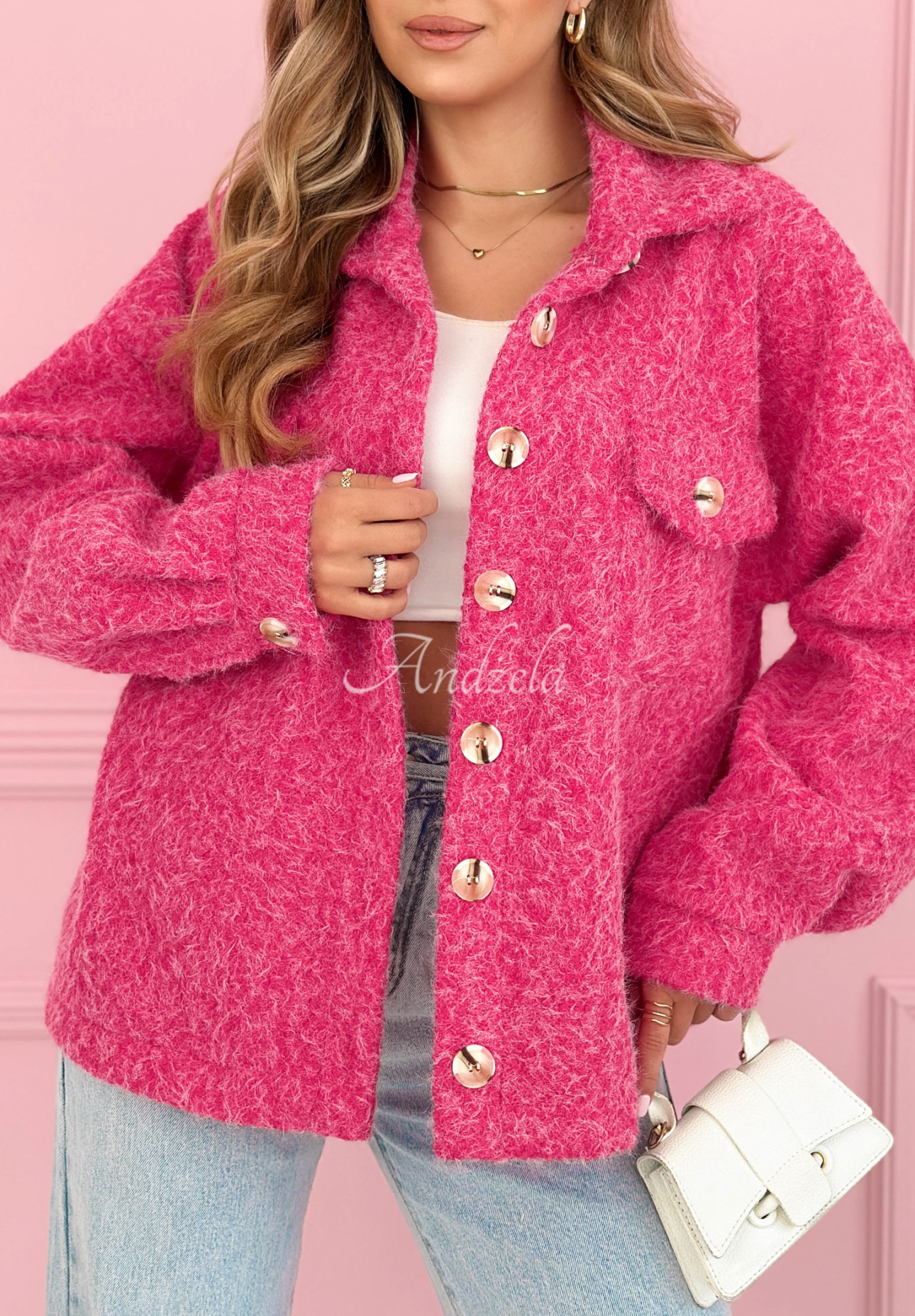 Anyana fuchsia short sheepskin jacket
