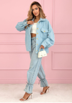 Krótka kurtka sherpa kożuszek Anyana błękitna