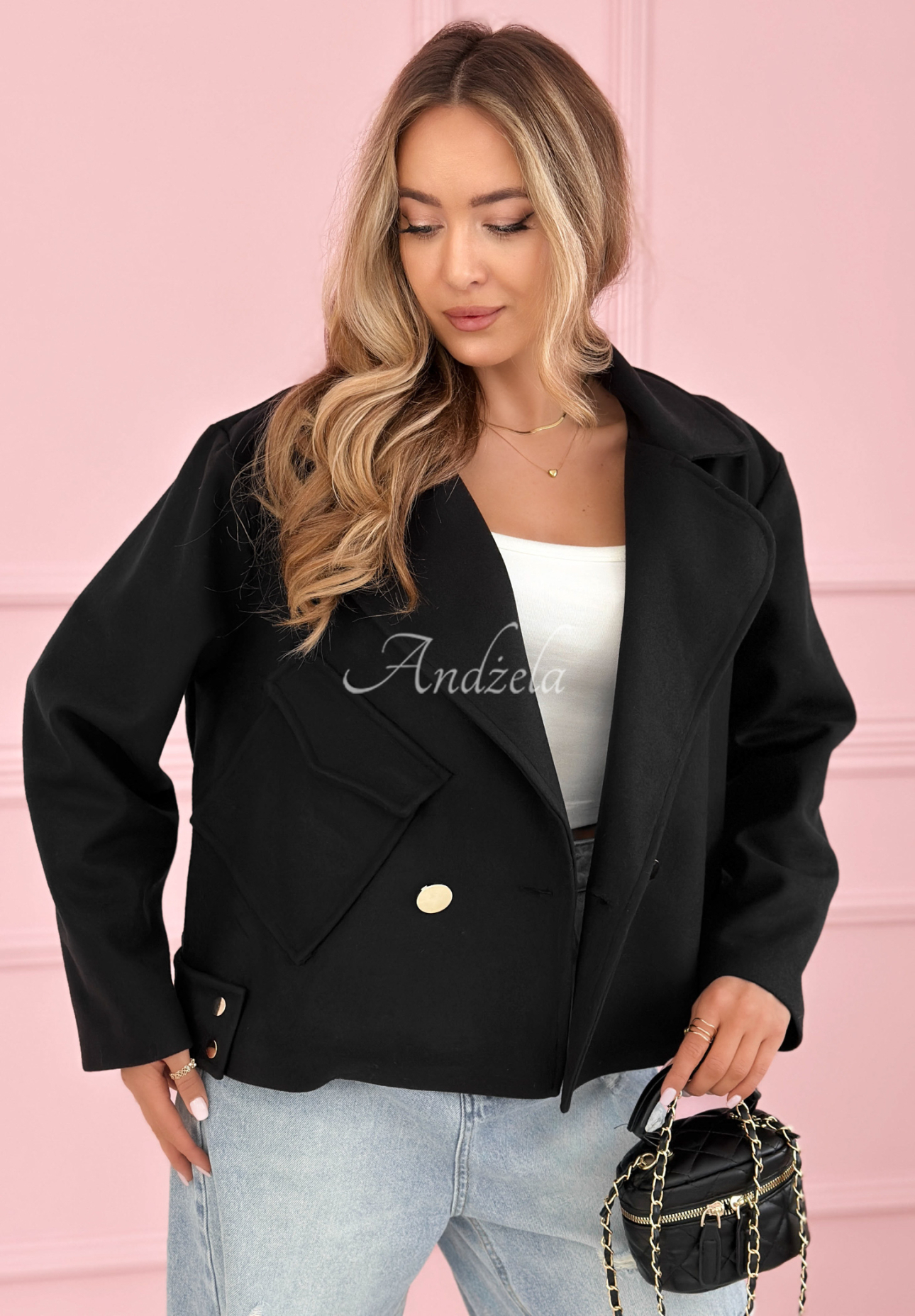 Sylvie short wool coat, black