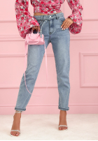 Jeansowe spodnie mom fit z paskiem Valerio jasnoniebieskie