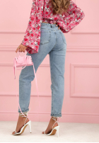 Jeansowe spodnie mom fit z paskiem Valerio jasnoniebieskie