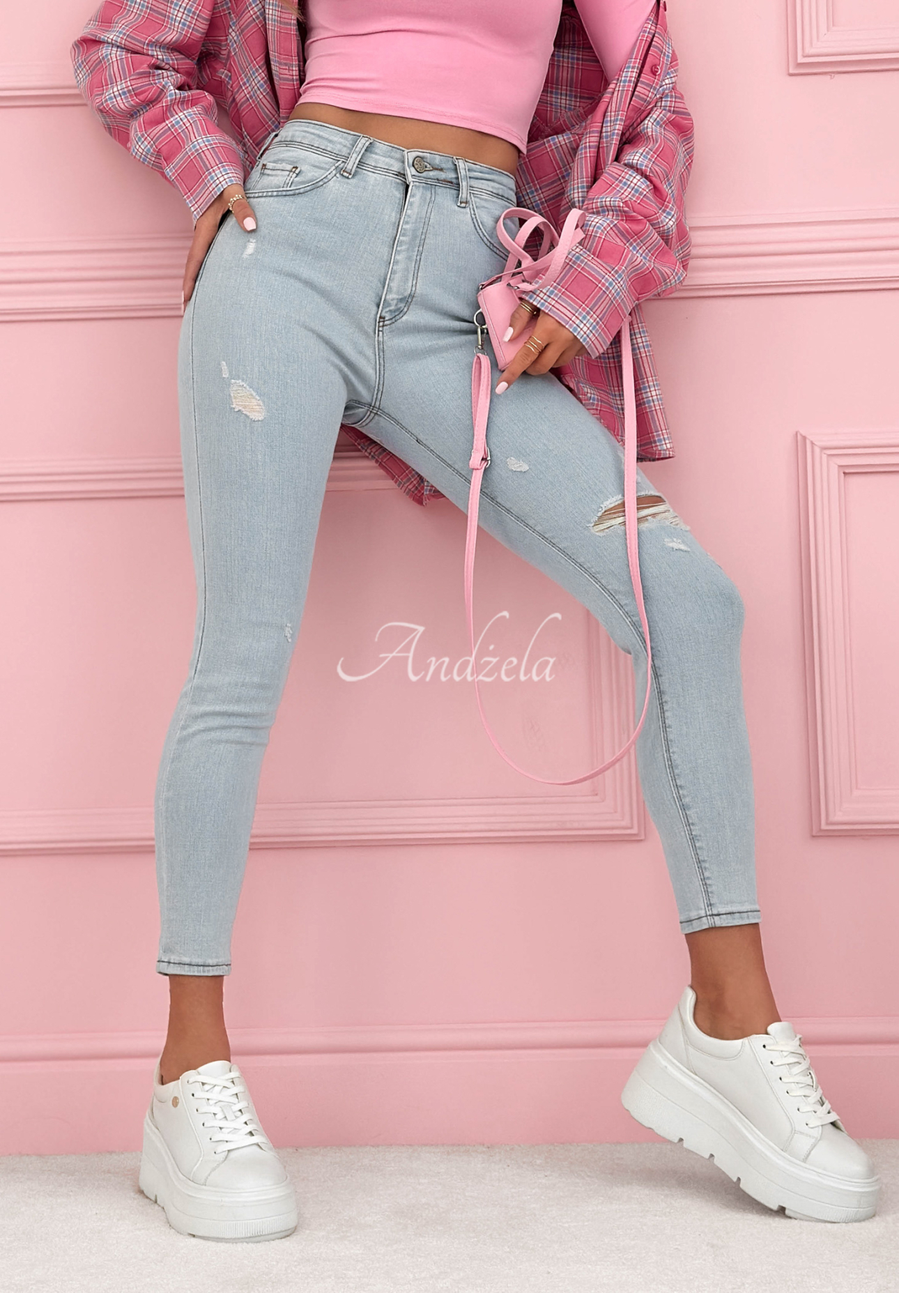 Spodnie jeansowe skinny Irene jasnoniebieskie