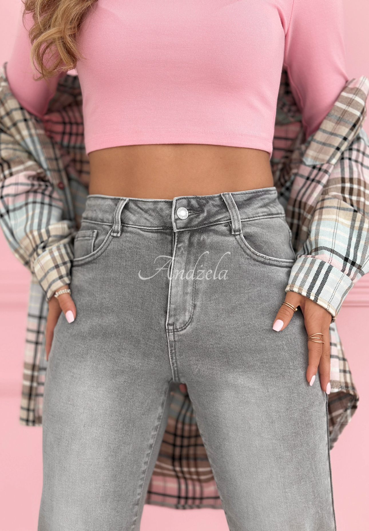 Wait Here light gray mom fit jeans
