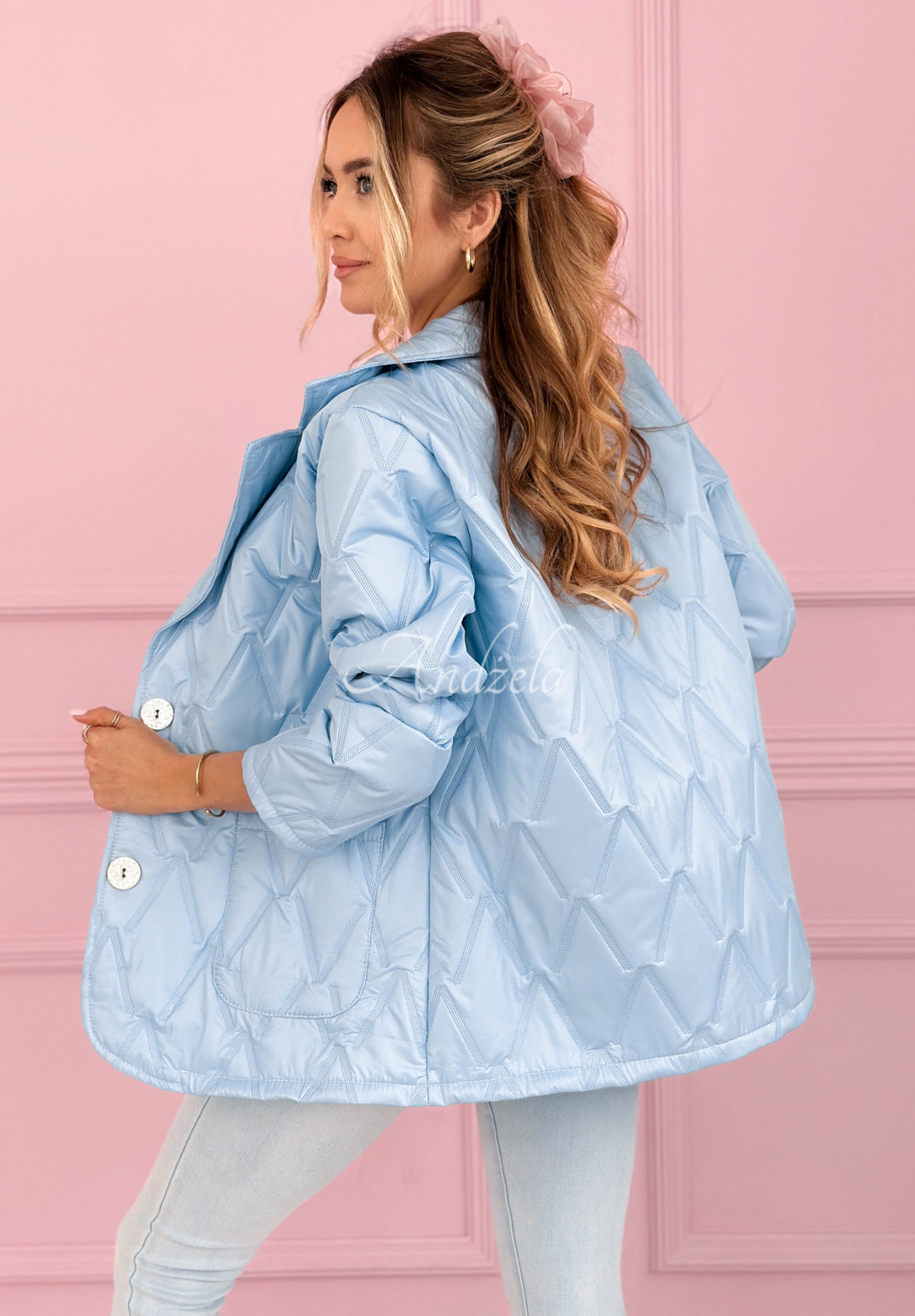 Quilted jacket with collar and pockets Oleander blue