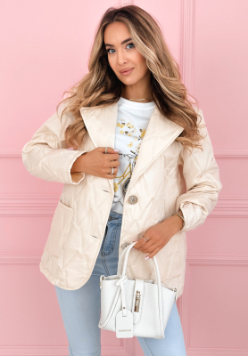 Quilted jacket with collar and pockets Oleander beige