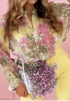 Kwiecista bluzka ze stójką Flower Blossoms błękitno-żółta