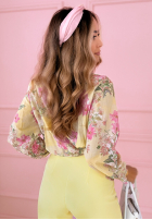 Kwiecista bluzka ze stójką Flower Blossoms błękitno-żółta