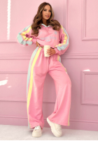 Komplet dresowy z nadrukiem bluza i spodnie Feel Good różowy