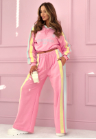 Komplet dresowy z nadrukiem bluza i spodnie Feel Good różowy