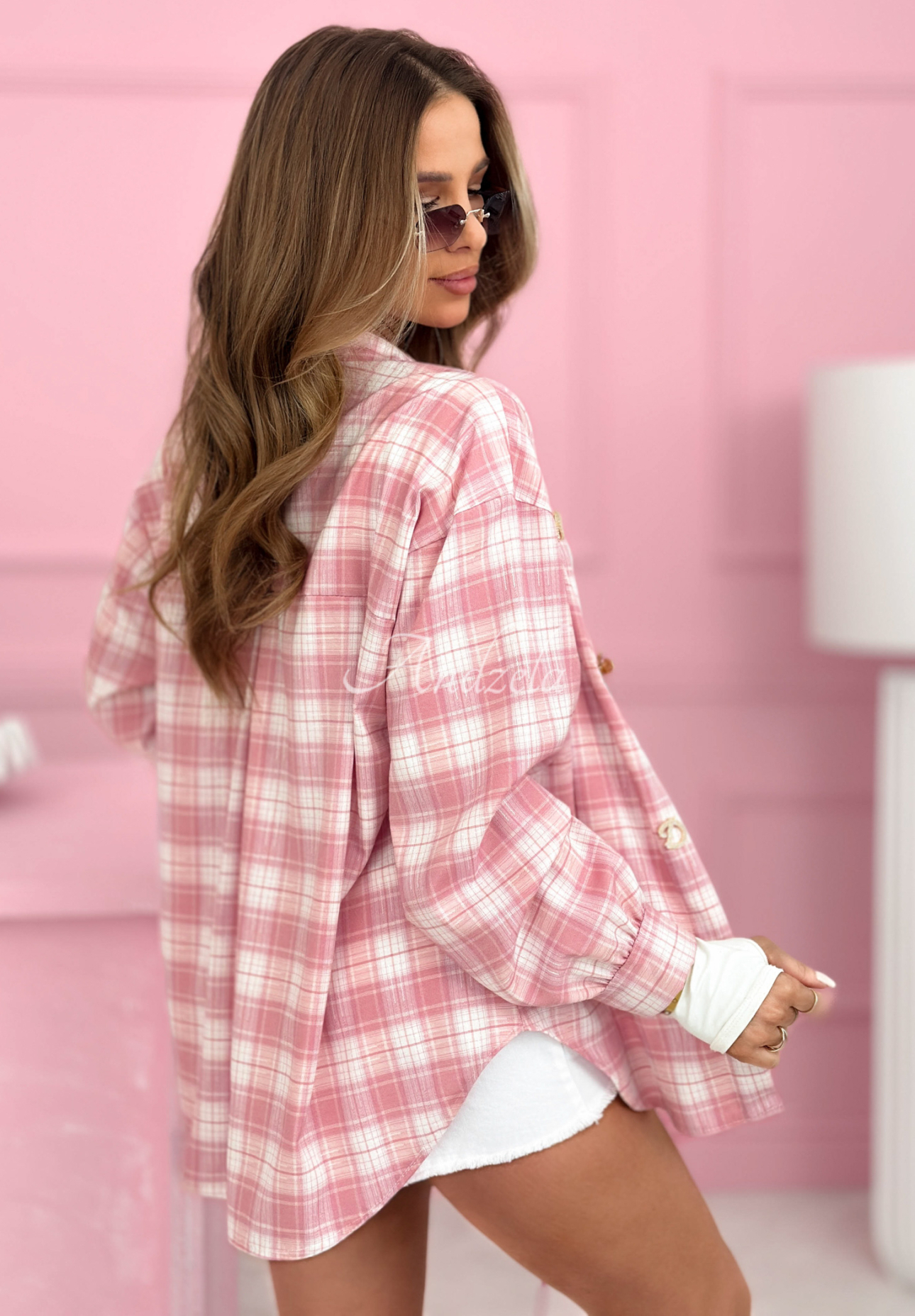 Colors &amp; Squares powder pink viscose check shirt