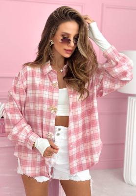 Koszula w kratę z wiskozą Colors & Squares pudrowy r&oacute;ż