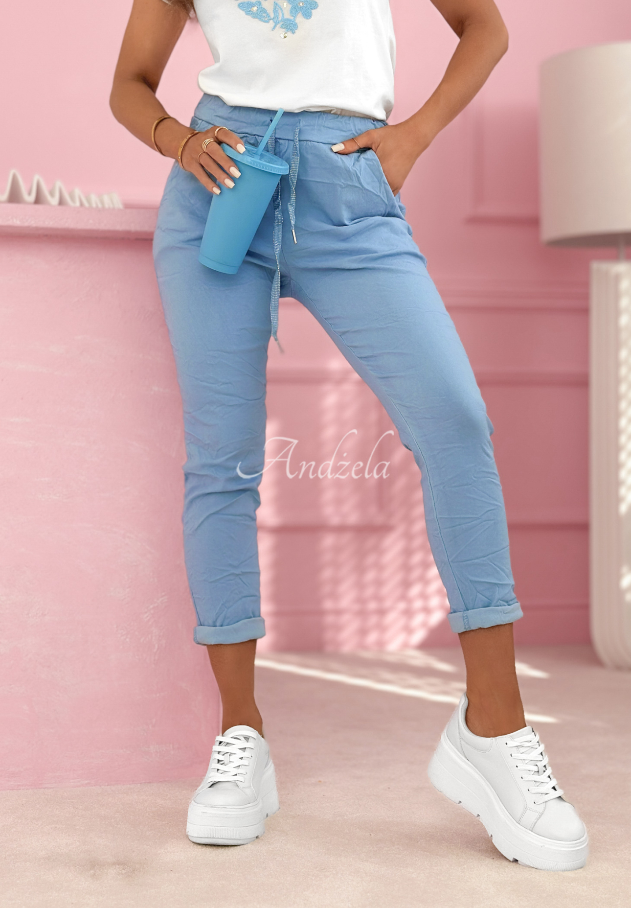 Archie sky blue viscose fabric pants