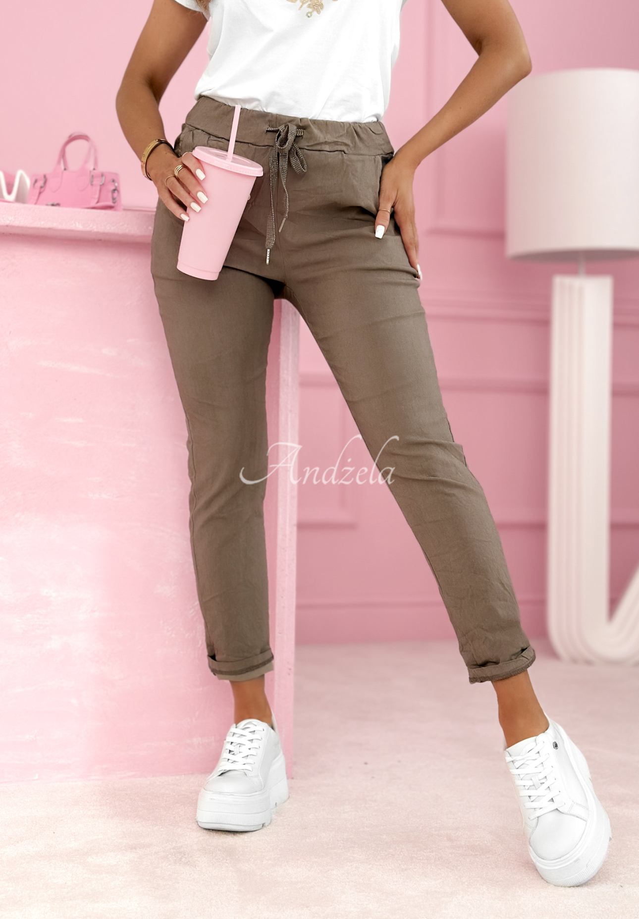 Archie mocha viscose fabric pants