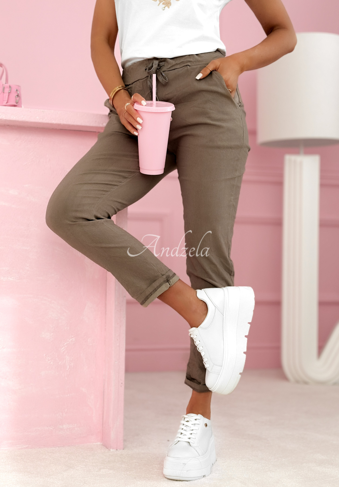 Archie mocha viscose fabric pants