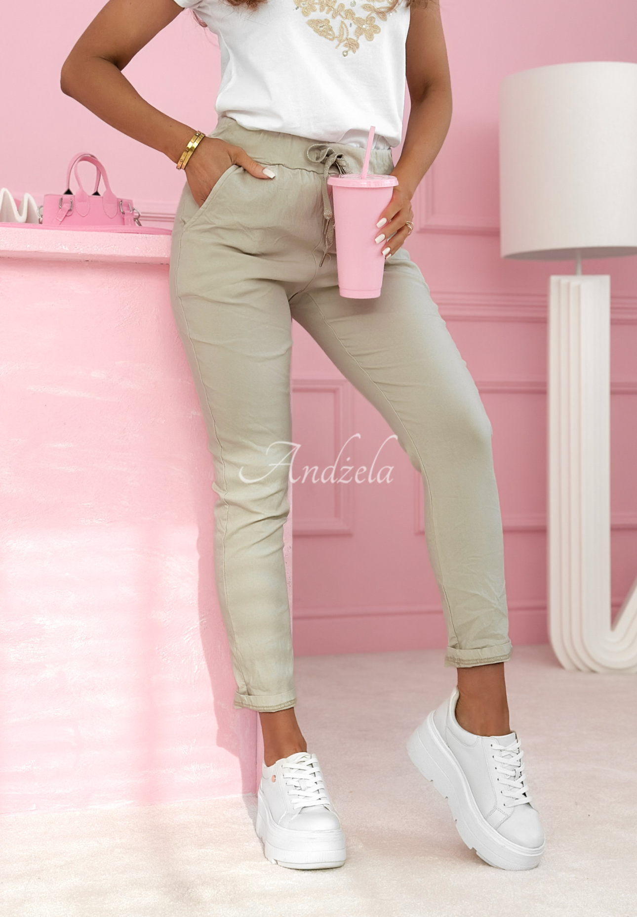 Archie beige viscose fabric pants