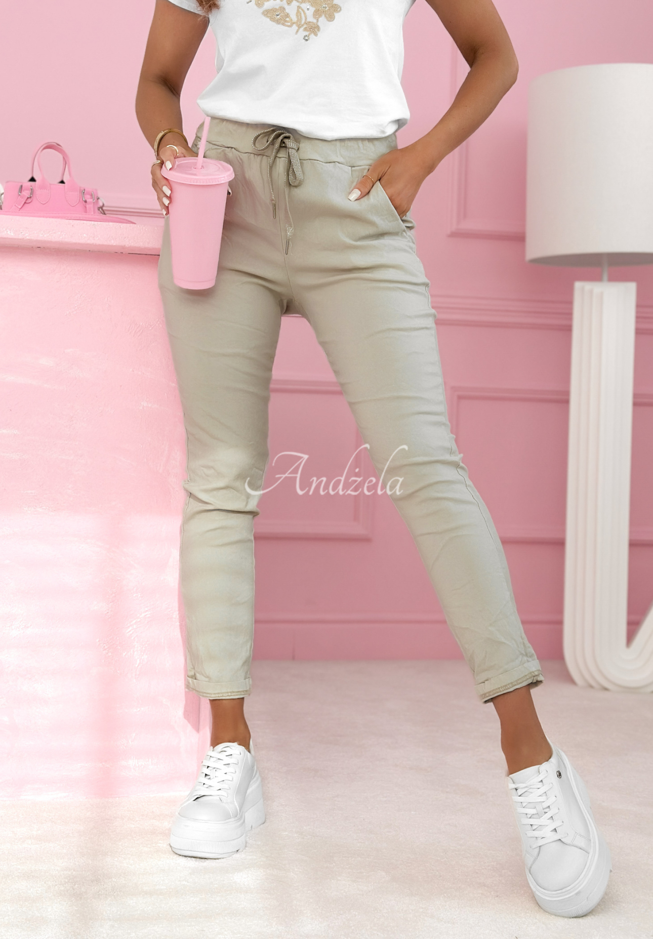 Archie beige viscose fabric pants