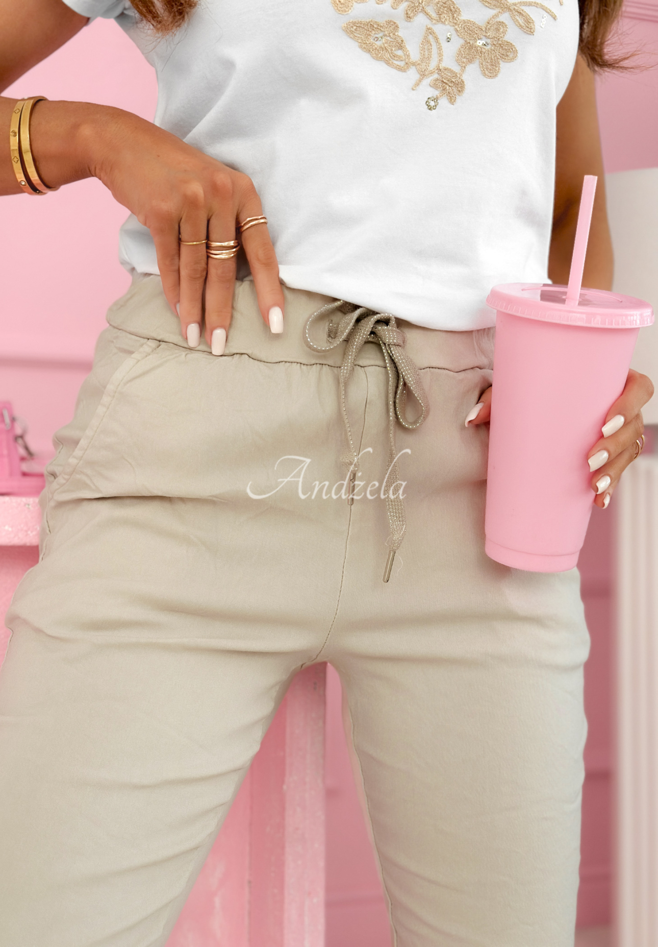 Archie beige viscose fabric pants