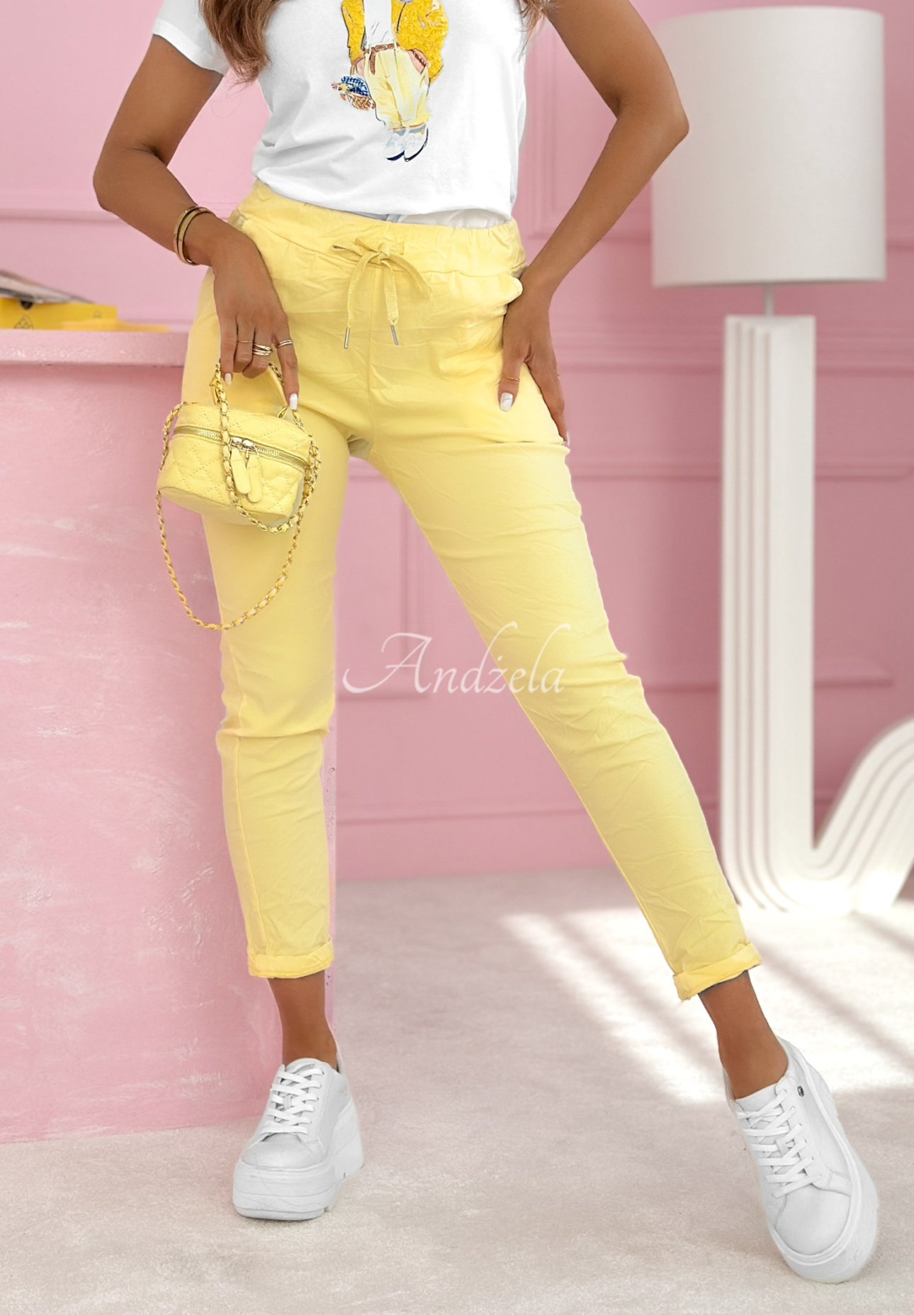 Archie yellow viscose fabric pants