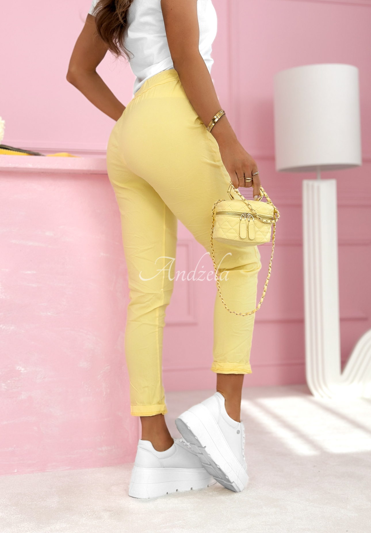 Archie yellow viscose fabric pants