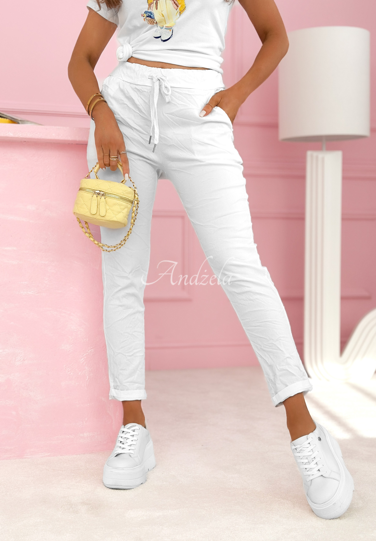 Archie white viscose fabric pants