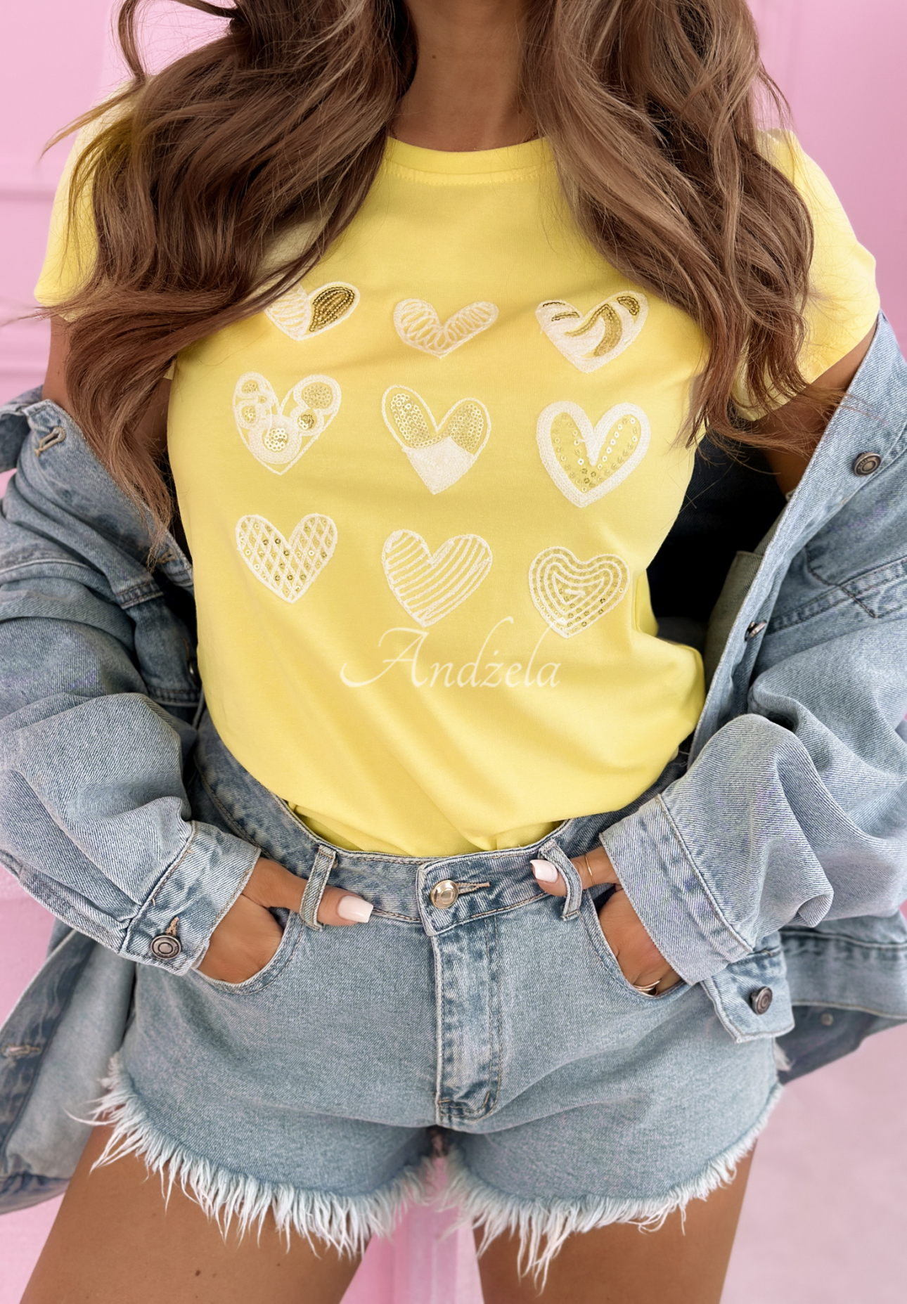 Cotton T-shirt with hearts A Lot Of Hearts yellow