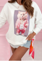 Bluzka z nadrukiem i koronką Pinky Kitten biała