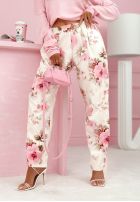 Materiałowe spodnie w kwiaty Florentine ecru